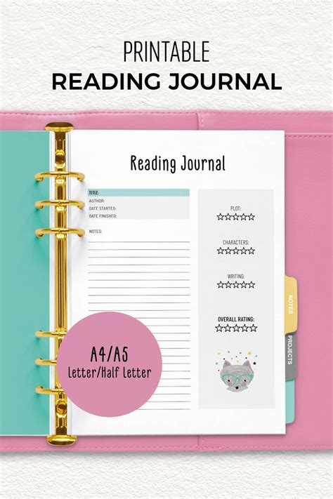 Printable Reading Journal Reading Diary Book Review Bookish Printables