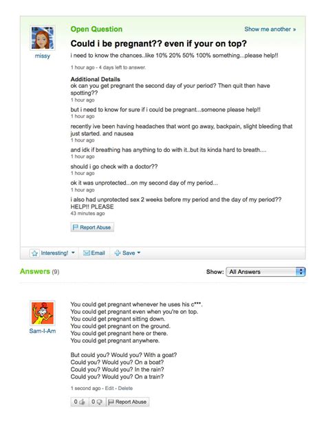 Yahoo answers pregnant funny video şiirleri okumak için tiklayin. Maybe Not Safe for Work: Sam-I-Am weaves poetry on Yahoo ...