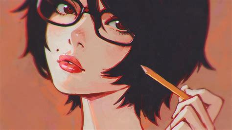 Wallpaper Face Drawing Illustration Anime Glasses