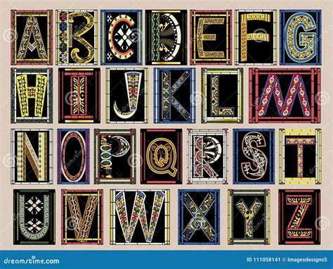 Highly Ornate Gold Illuminated Medieval Vector Font Alphabet Kit