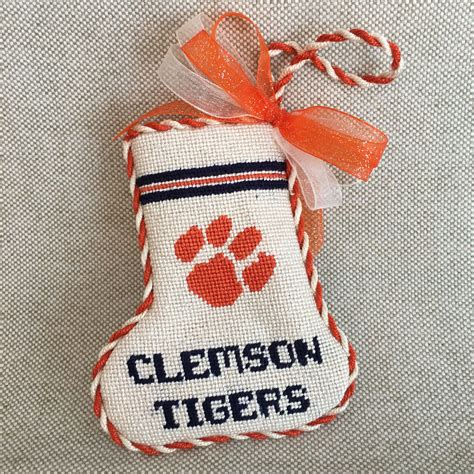 Clemson ceramic ornament with swirls — regular price $17.99. Clemson mini stocking | Needlepoint christmas ornaments ...