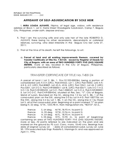 Affidavit Of Self Adjudication By Sole Heir Notary Public Common Law