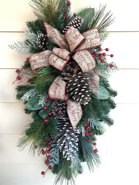 Rustic Christmas Door Swag With Pinecones