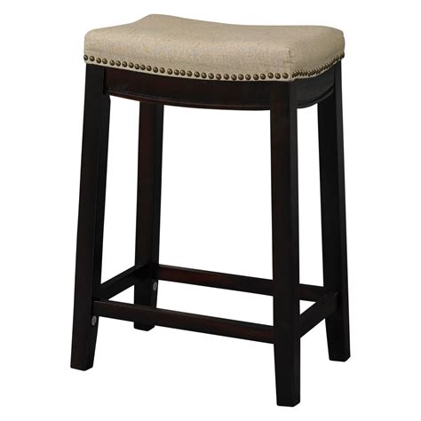 Nail Head Backless Counter Height Barstool Upholstered Seat Beige