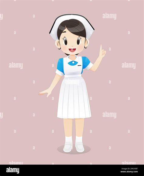 Nursing Student Wearing A Blue And White Uniform Stands On A Pink