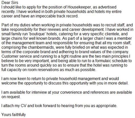 Dear hiring manager's name, my name is your name, and i recently saw your advertisement in the boston herald searching for a new hotel housekeeping manager. Housekeeper Cover Letter Example - Learnist.org