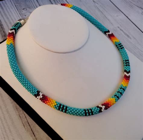 Turquoise Beaded Choker Necklace Native American Inspired Etsy