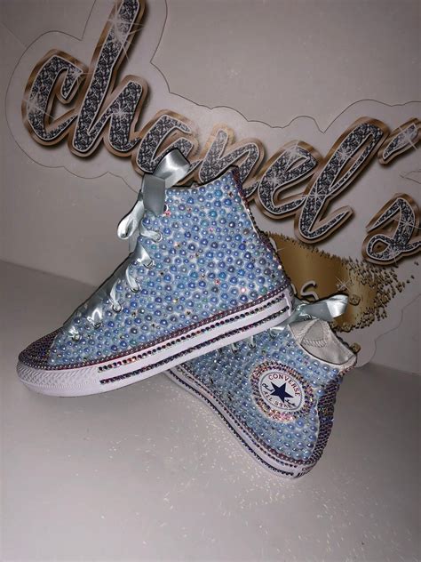 Kids Light Blue Bling Converse All Star Chuck Taylor Sneakers Etsy