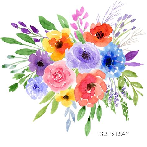 Rainbow Watercolor Flower Clipart Bright Floral Bouquet Summer Etsy