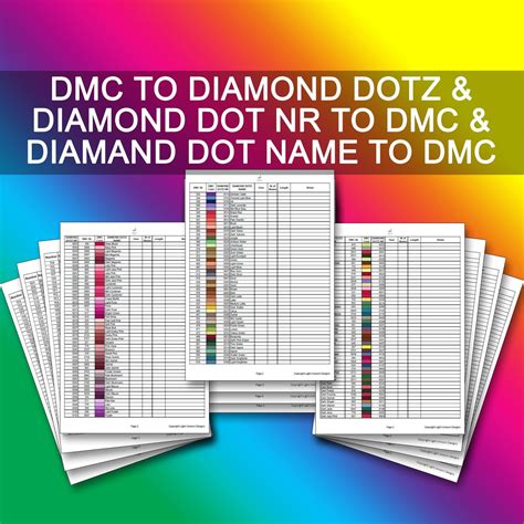 Conversion chart, diamond art, dmc, coupon codes, cross stitch patterns, unicorn, instant