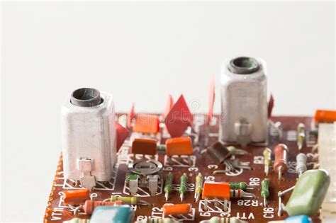 Old Resistors Capacitors Close Up Selective Focus Vintage Design