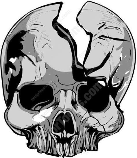 Cracked Gray Skull With Missing Lower Jaw Teeth Illustration Skull