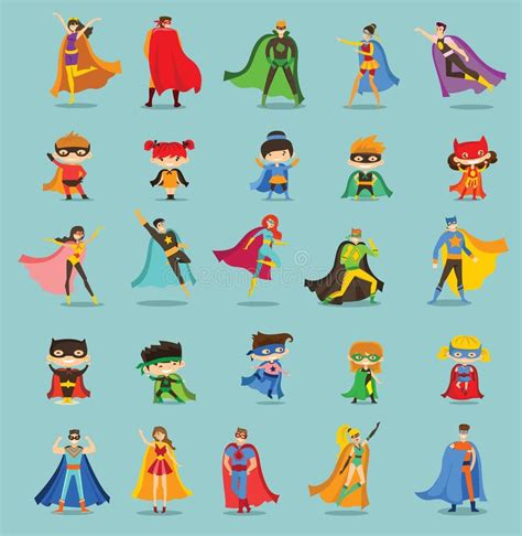 Vector Illustrations In Flat Design Of Women Men And Kids Superheroes