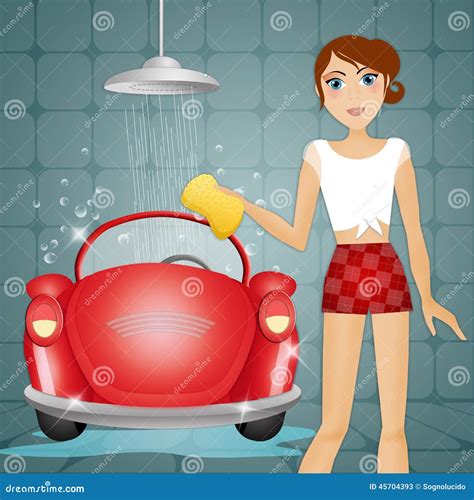 Woman Washing Her Car Stock Illustration Illustration Of Sponge 45704393