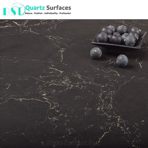 Beautiful Ultimate Black With Veins Quartz Countertop Stone From China