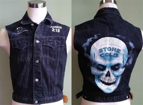 Stone Cold Steve Austin Vest Wwf Black Denim Jean M Wwe Wrestling Skull