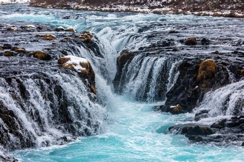Beautiful Bruarfoss Waterfall With Turquoise Water Stock Photo Image