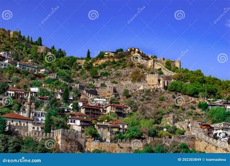 Old Town In Alanya Turkey Ancient Ruins Of Fortress Walls And Modern