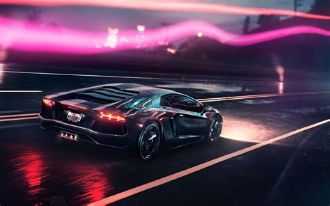 Download Wallpapers Night Lamborghini Aventador
