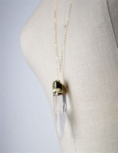 Large Crystal Quartz Spike Pendant Handmade Gold Necklace Etsy