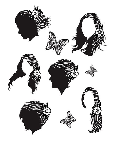 Low Ponytail Hairstyle Silhouette Set With Retro Waves 34952004 Vector
