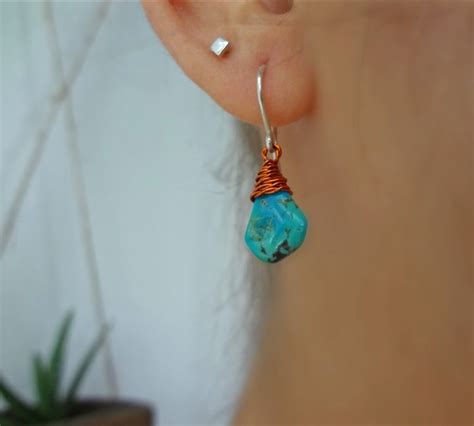 Turquoise Wire Wrapped Earrings Turquoise Earrings Natural Etsy