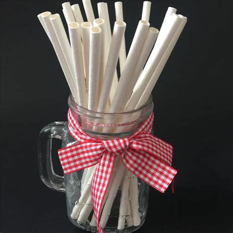 25pcs Paper Straws Solid White Party Drinking Straw Decoration Mariage