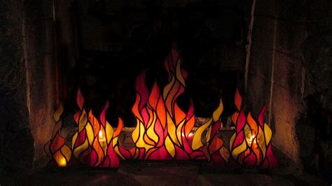 Delightful Handcrafted “flames” Made Of Stained Glass For Your Fireplace Glass Wood Burning