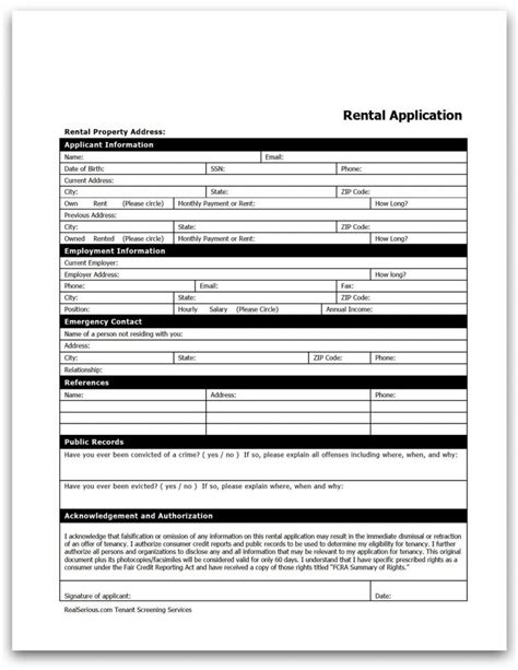 Free Rental Application Form Tenant Background