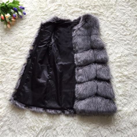 Womens Coat Faux Fox Fur Middle Long For Winter Autumn Faux Fox Fur