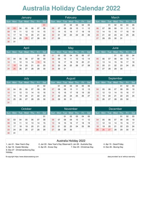 Printable 2022 Australia Calendar Templates With Holidays Calendarlabs