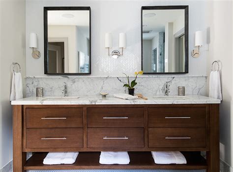 Brown Dual Vanity Sink Transitional Bathroom Studio M Interiors