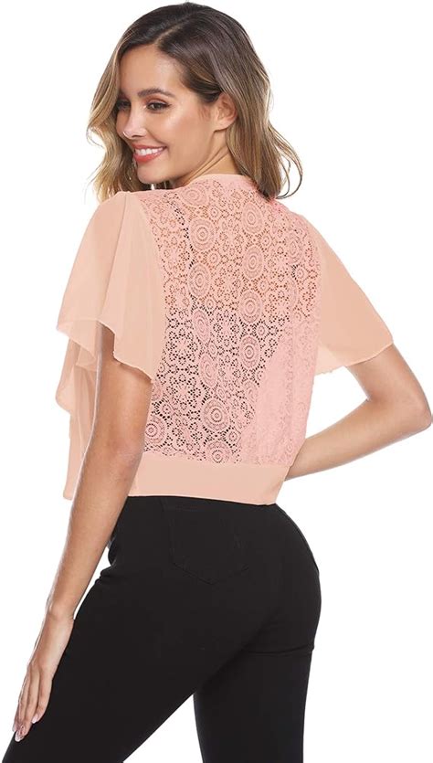 Hawiton Bolero Manga Corta Mujer Torera Elegante Verano Encaje De Gasa Chaqueta Corta Chiffon