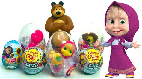 Masha's tales and masha's spooky stories. Masha and the bear surprise eggs huevos kinder sorpresa chupa chups toys juguetes - YouTube