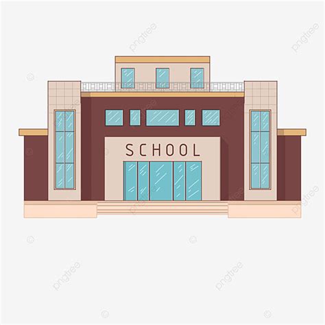 Gambar Gedung Sekolah Kartun Modern Sekolah Buillding Atap Png