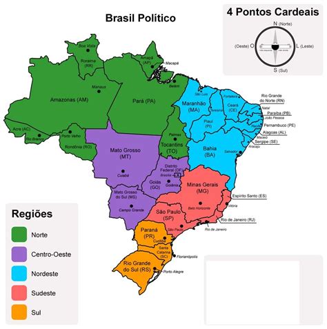 Mapa Político do Brasil - cinco Regiões | Mapa brasil regiões, Geografia do brasil, Mapa brasil