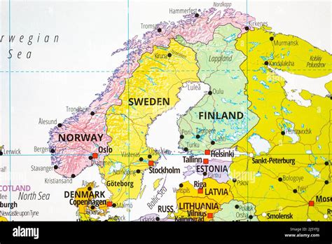 Scandinavian Countries Map With Norway Sweden Finland And Denmark