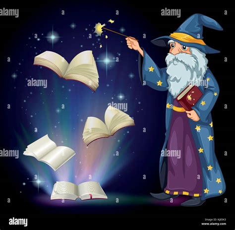 Illustration Of An Old Wizard Holding A Book And A Wand Stock Vector