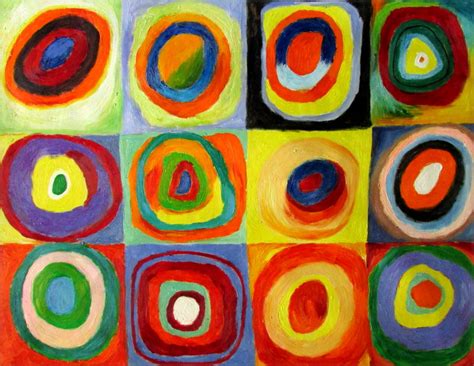 Stretched Oil Painting Kandinsky Squares With Concentric Circles Repro