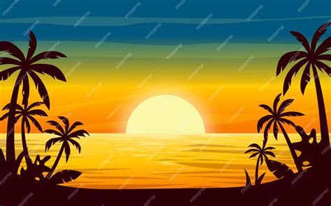 Premium Vector Scenery Of Sunset In The Beach Landscape