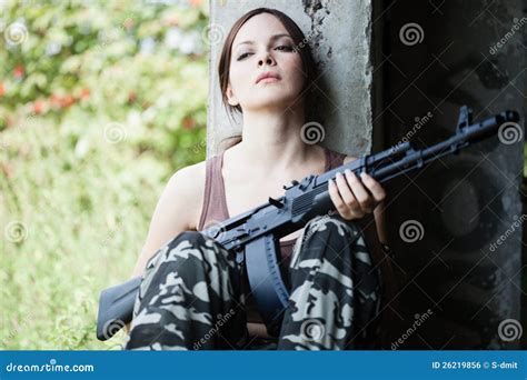 Woman With Rifle Ak 74 Stock Photo Image Of Female 26219856
