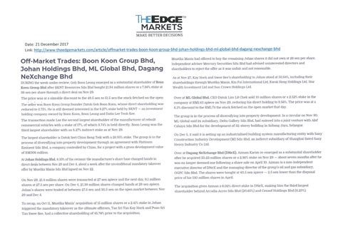 Tang was previously employed as an independent. Off-Market Trades- Boon Koon Group Bhd, Johan Holdings Bhd ...