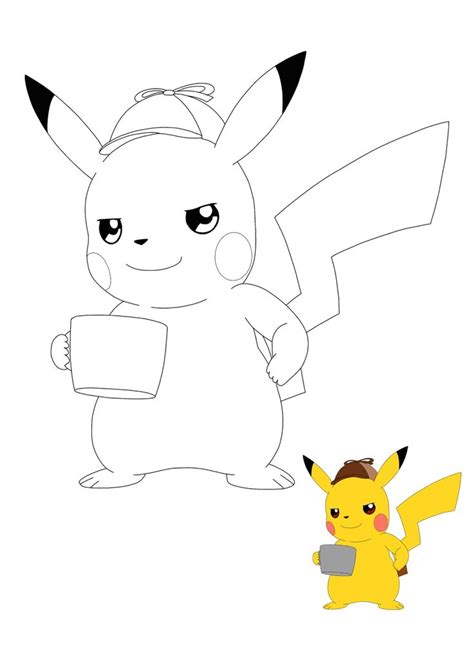 Detective Pikachu Drinks Coffee Coloring Pages 2 Free Coloring Sheets