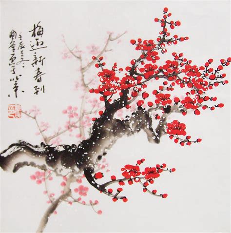 Red Cherry Blossom Paintings Original Chinese Painting