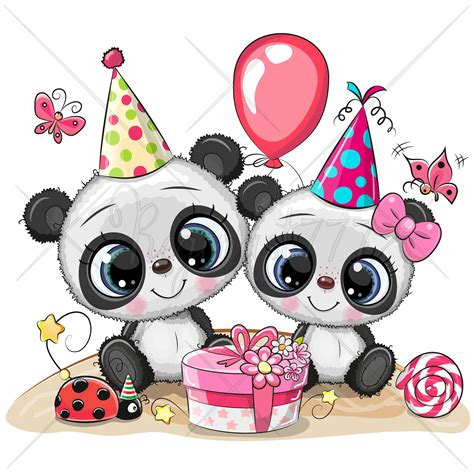 Cute Pandas Png Ballon Digital Download Clipart Birthday Etsy In 2021 Happy Birthday Clip