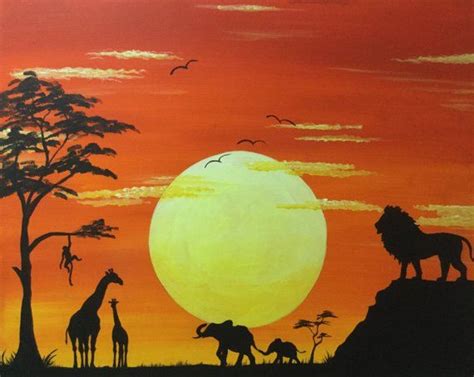Glow In The Dark African Art Sunset Africa Giraffe Lion