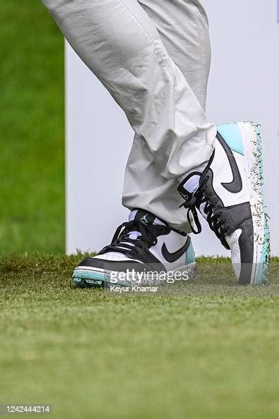 A Detail Of The Nike Air Jordan 1 Golf Shoes Worn By Tony Finau On