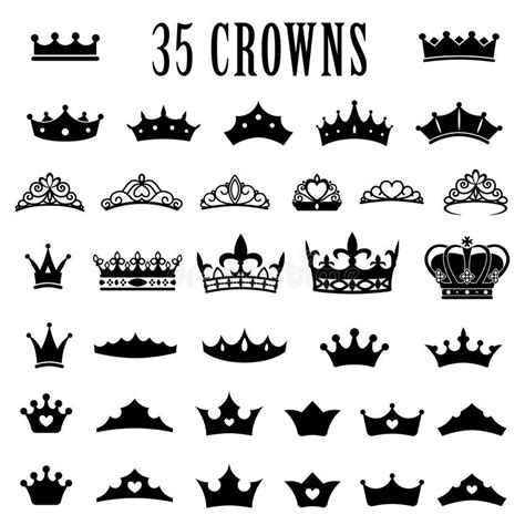 Crown Vector Icons Set Crowns Signs Collection Crowns Black
