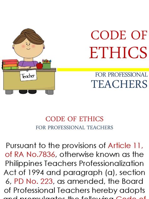 Code Of Ethics For Professional Teachers Pdf Profession Teachers