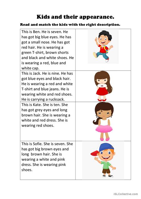 Kids And Their Appearance English Esl Worksheets Pdf And Doc